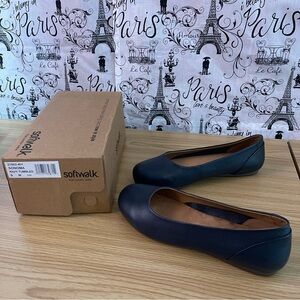 🥿🆕SoftWalk womens Sonoma Ballet Flat, Navy Tumbleweed 9 W